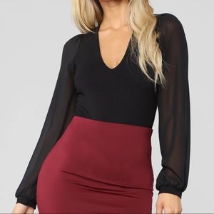 BLACK BODYSUIT WITH MESH SLEEVES